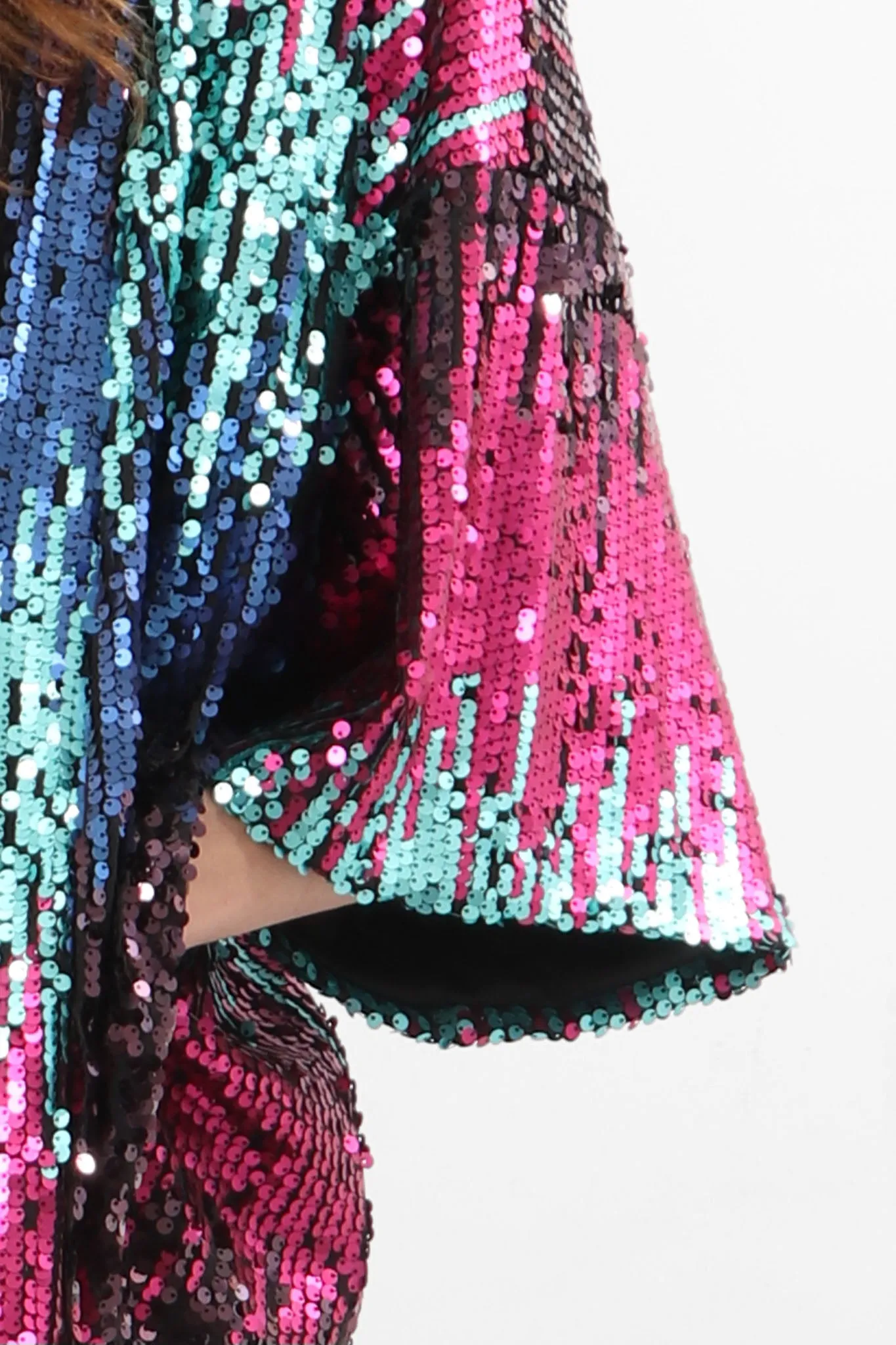 Pink Blue Multi Coloured Sequin Kimono Jacket