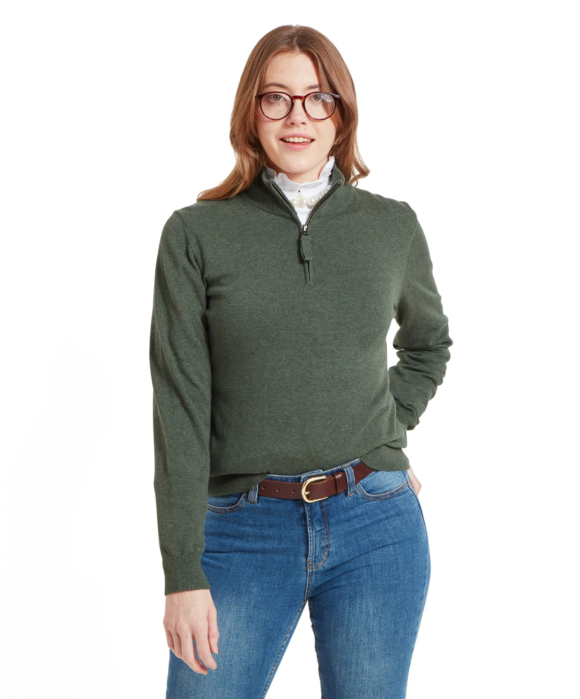 Polperro Quarter Zip Jumper - Country Green