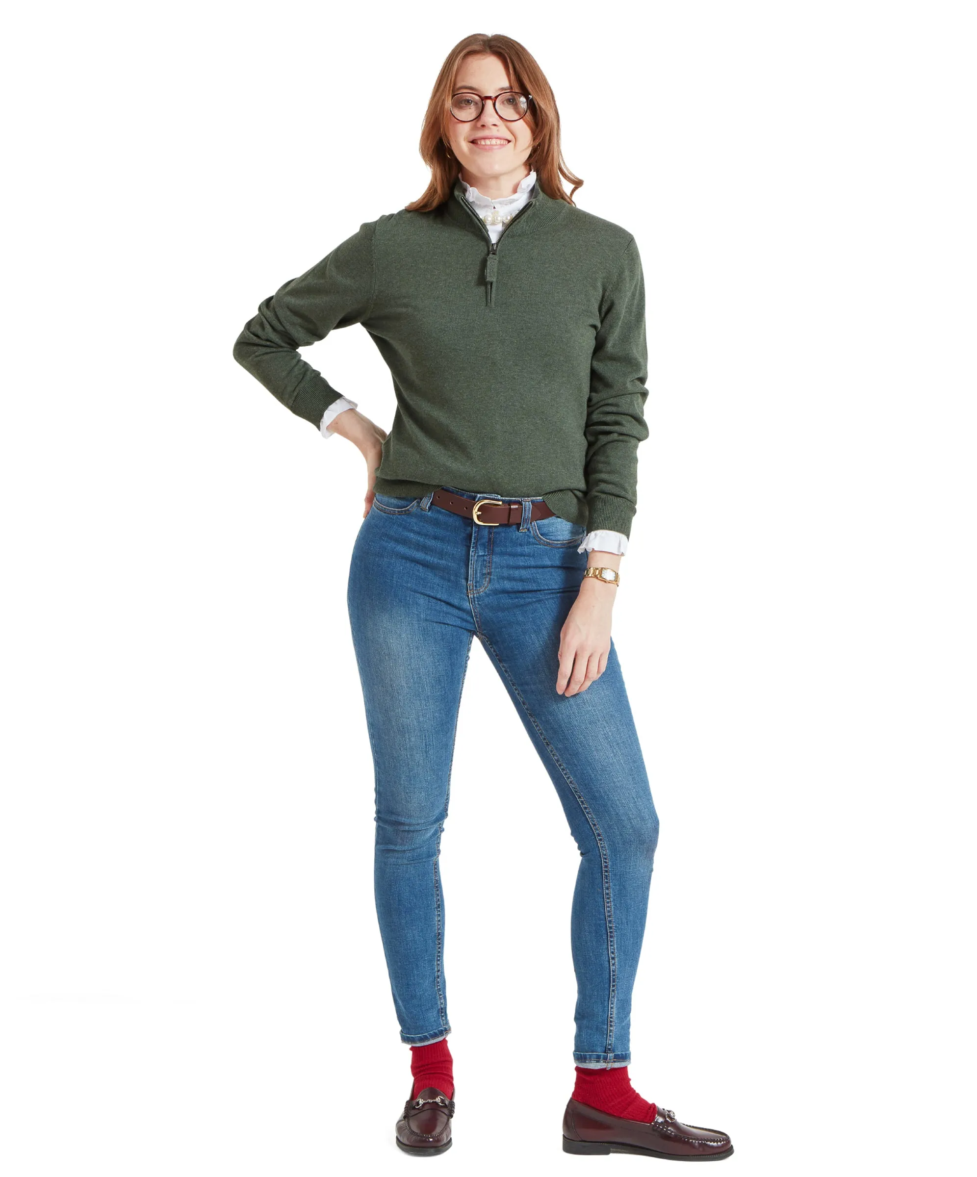 Polperro Quarter Zip Jumper - Country Green
