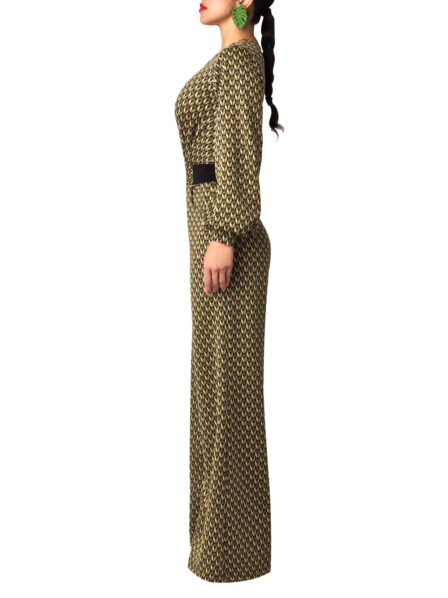 “Rebekah” Pattern & Black Contrast Jumpsuit