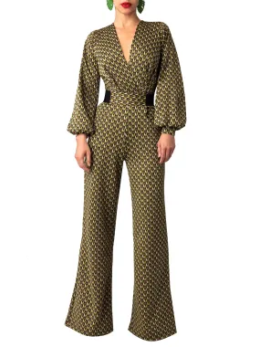“Rebekah” Pattern & Black Contrast Jumpsuit
