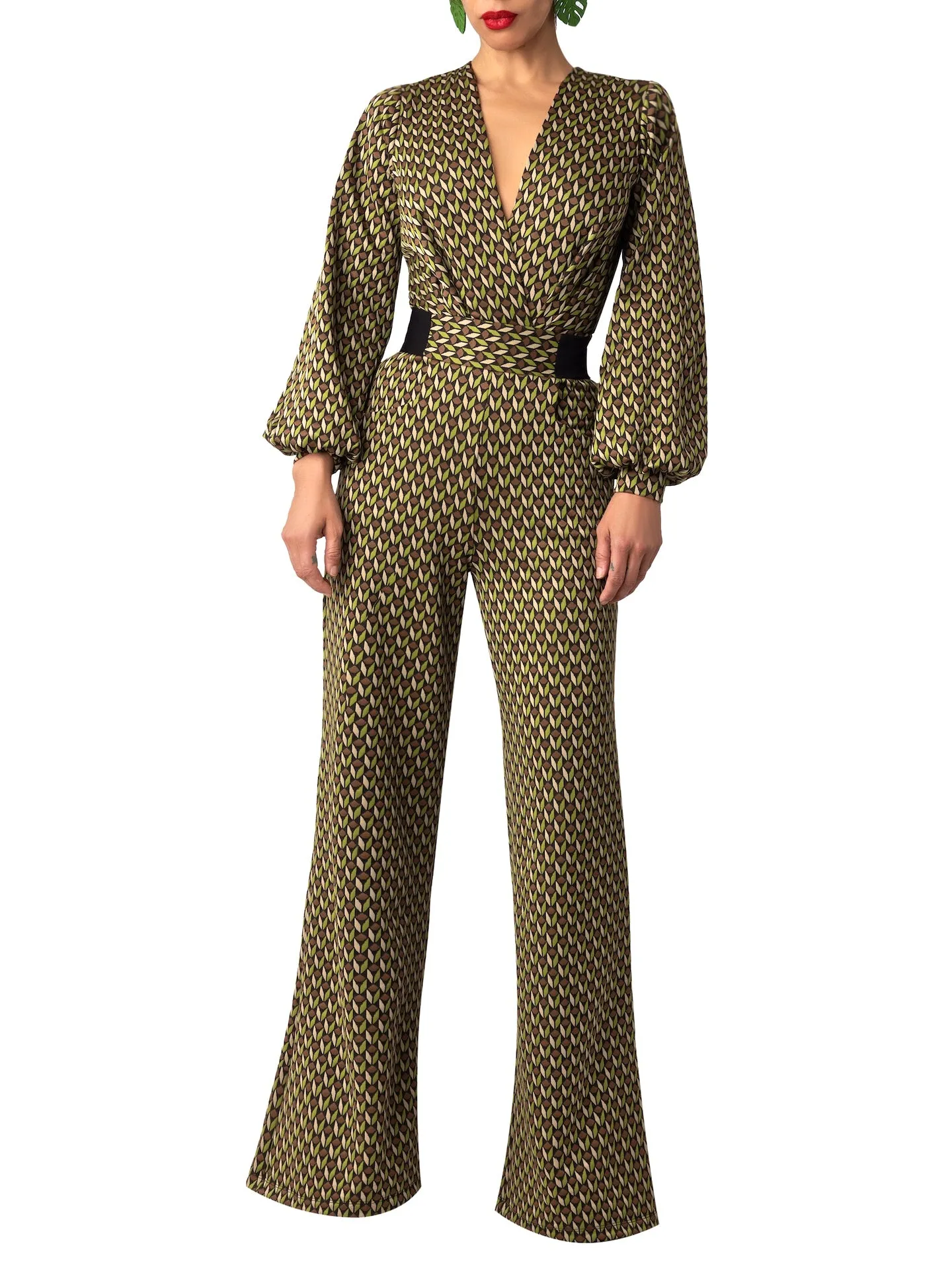 “Rebekah” Pattern & Black Contrast Jumpsuit