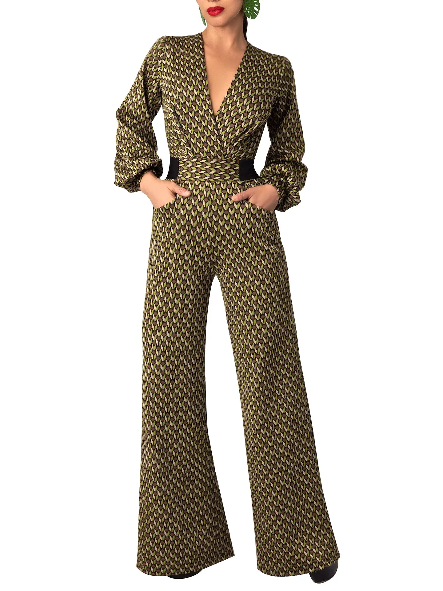 “Rebekah” Pattern & Black Contrast Jumpsuit