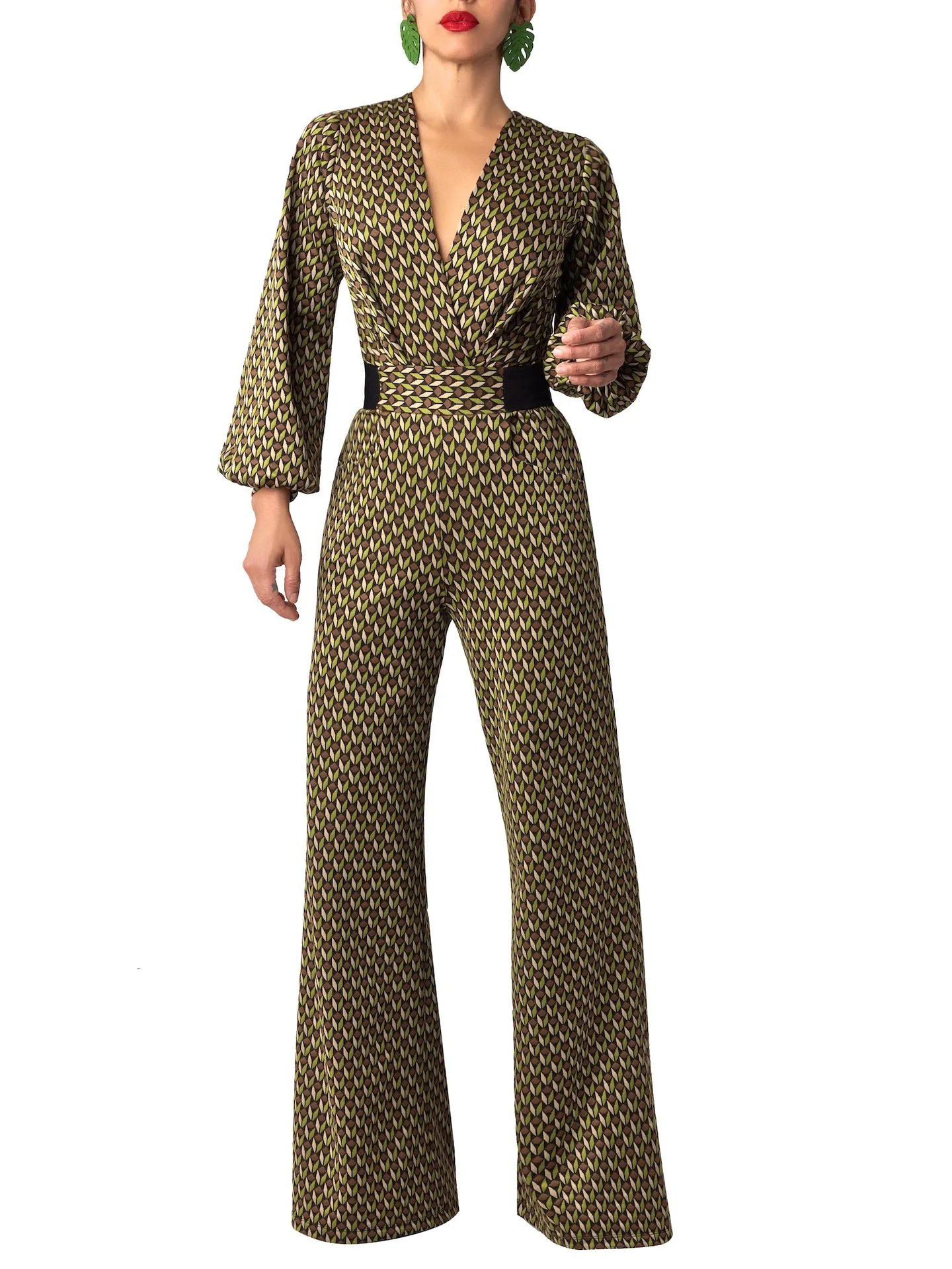 “Rebekah” Pattern & Black Contrast Jumpsuit
