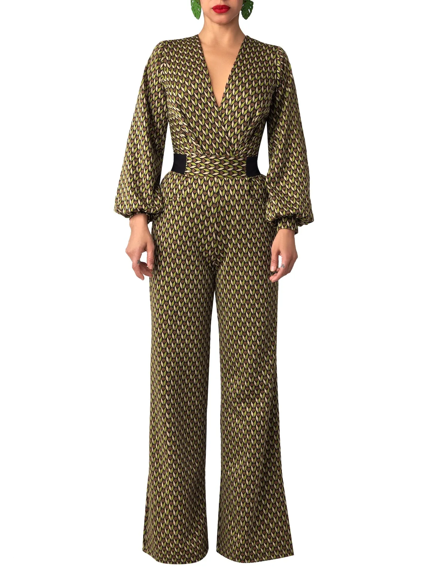 “Rebekah” Pattern & Black Contrast Jumpsuit