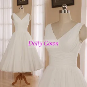 Romantic Simple 1950's Short Chiffon Vintage Wedding Dress | Short Pin Up Wedding Gown