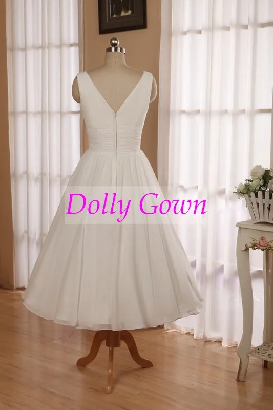 Romantic Simple 1950's Short Chiffon Vintage Wedding Dress | Short Pin Up Wedding Gown