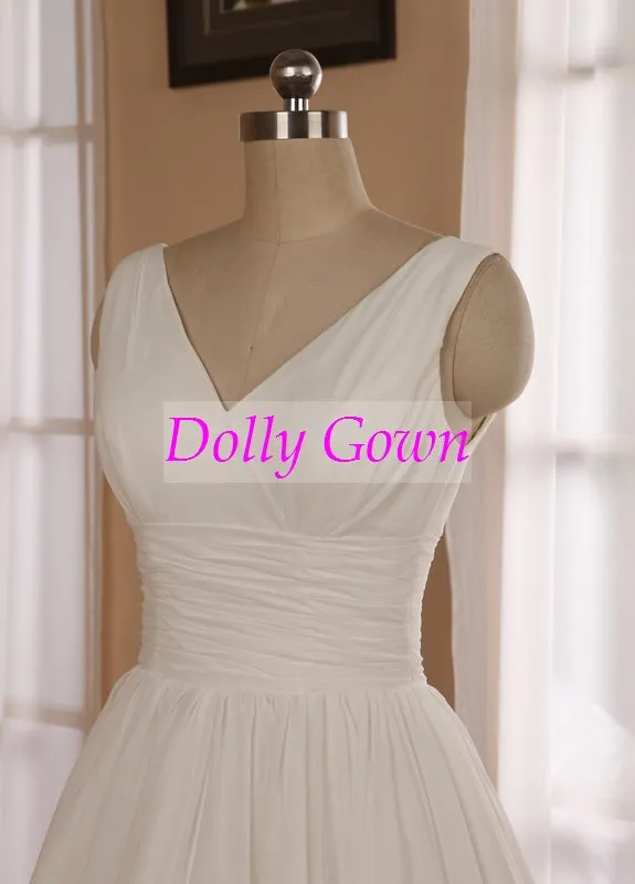 Romantic Simple 1950's Short Chiffon Vintage Wedding Dress | Short Pin Up Wedding Gown