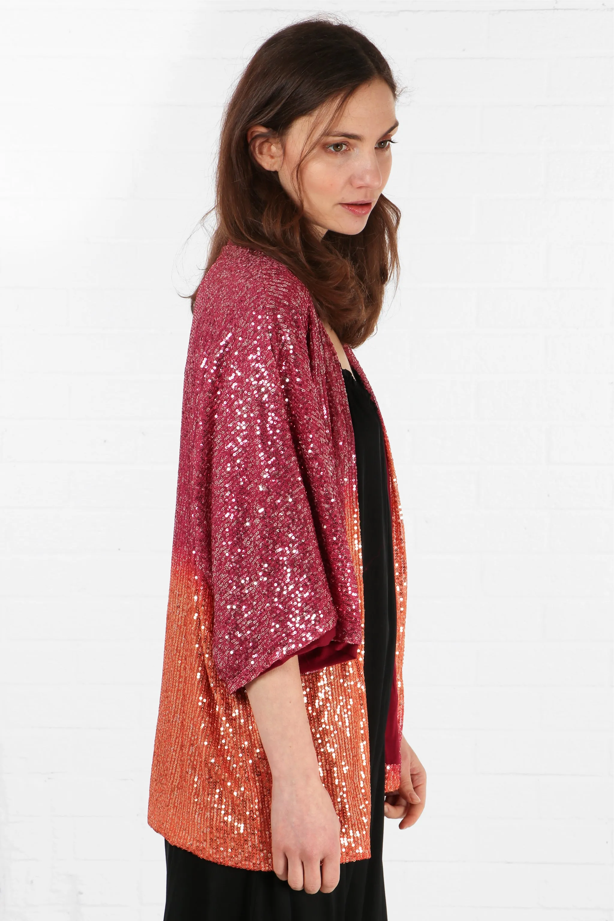 Short Sequin Kimono in Pink Orange Ombre