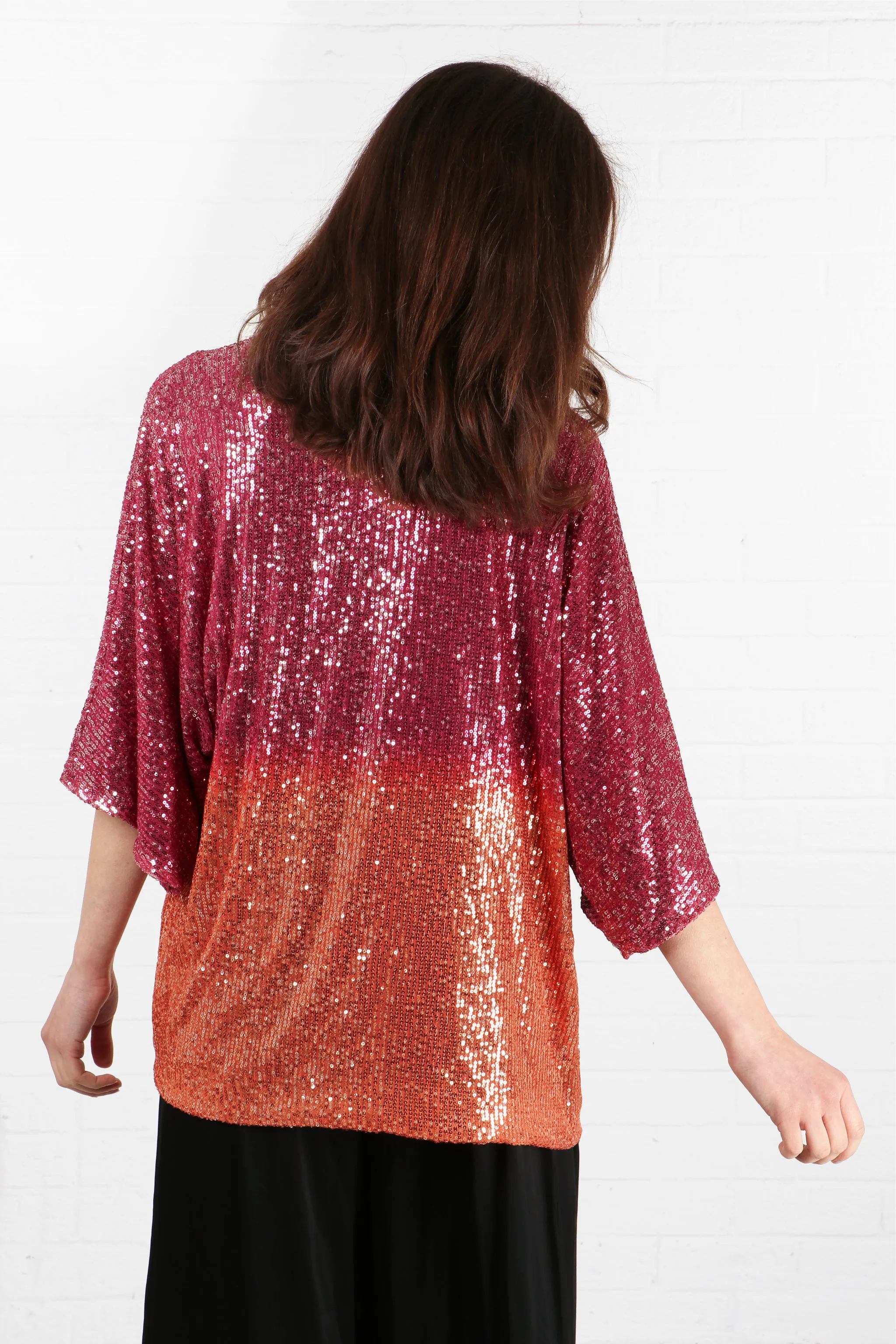 Short Sequin Kimono in Pink Orange Ombre