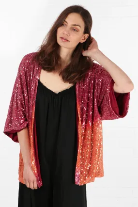 Short Sequin Kimono in Pink Orange Ombre