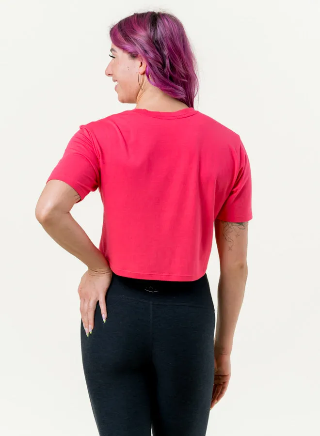 Stay In Oversized Cropped Tee - Hibiscus Glow