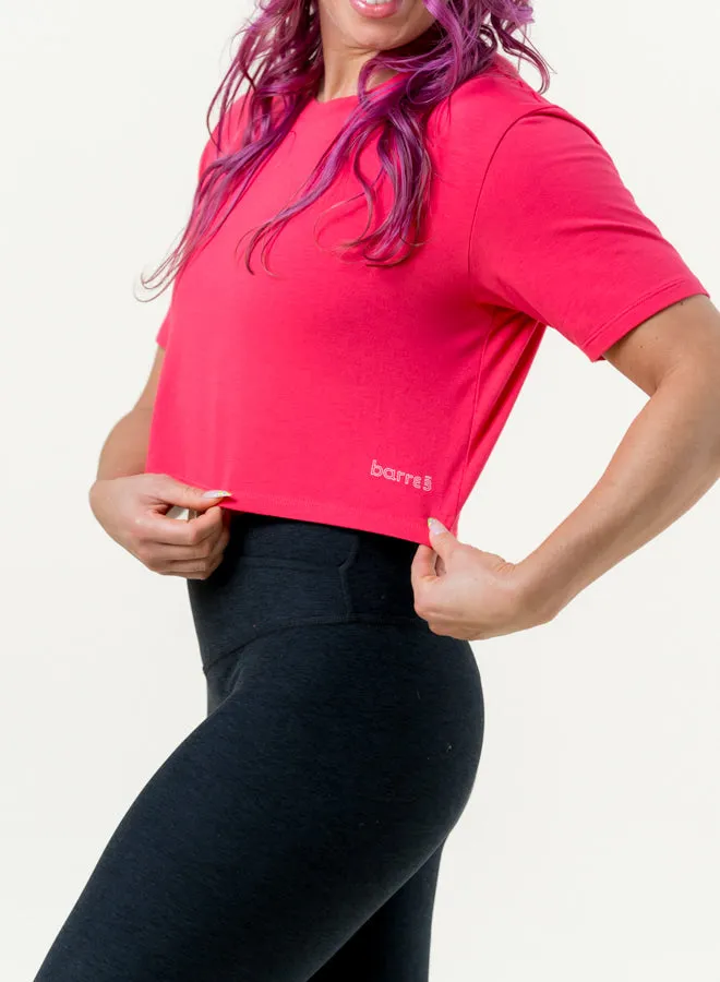 Stay In Oversized Cropped Tee - Hibiscus Glow