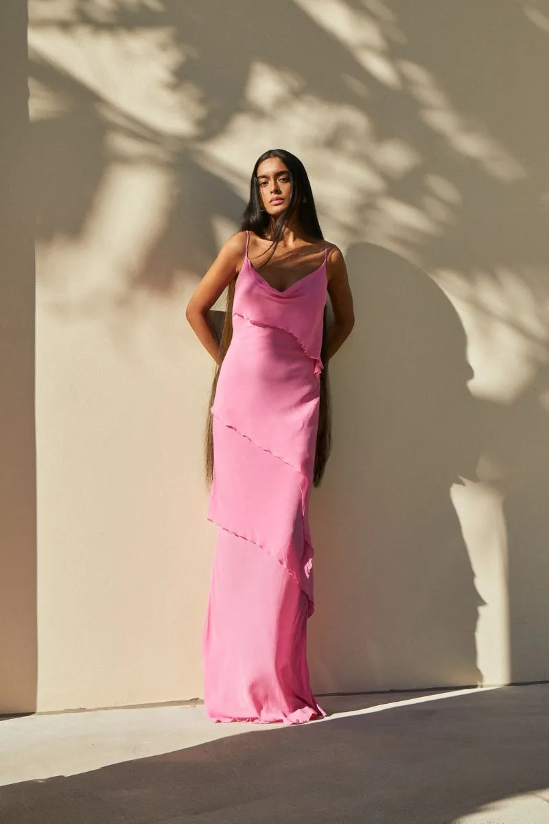 Tanya Strappy Cowl Neck Maxi Dress - Rose