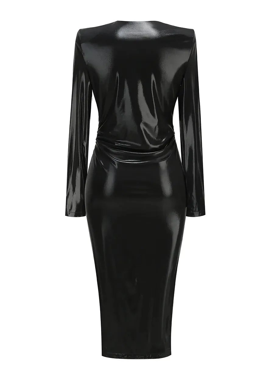 Trend4us Women's Chic Glossy Ruched Evening Dress