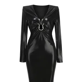 Trend4us Women's Chic Glossy Ruched Evening Dress