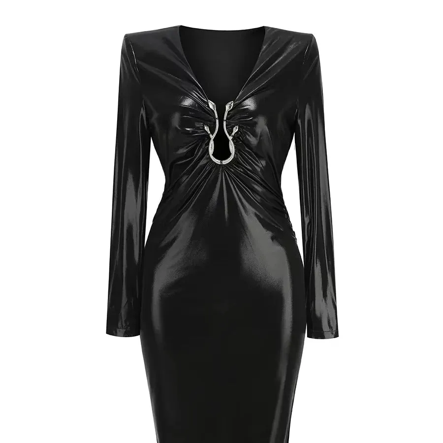 Trend4us Women's Chic Glossy Ruched Evening Dress