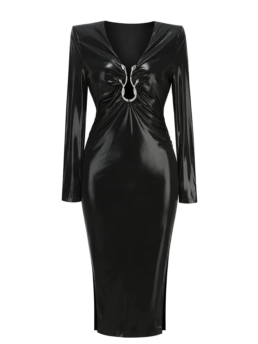Trend4us Women's Chic Glossy Ruched Evening Dress
