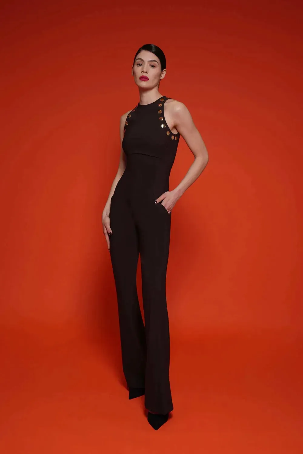 Trend4us Women’s Sleek Black Sleeveless Bandage Jumpsuit