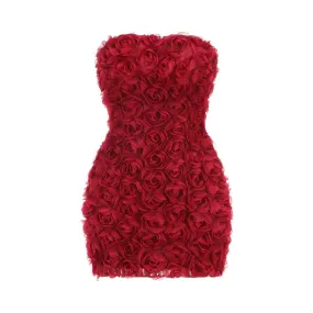 Trend4us Women's Strapless Rose Applique Mini Dress