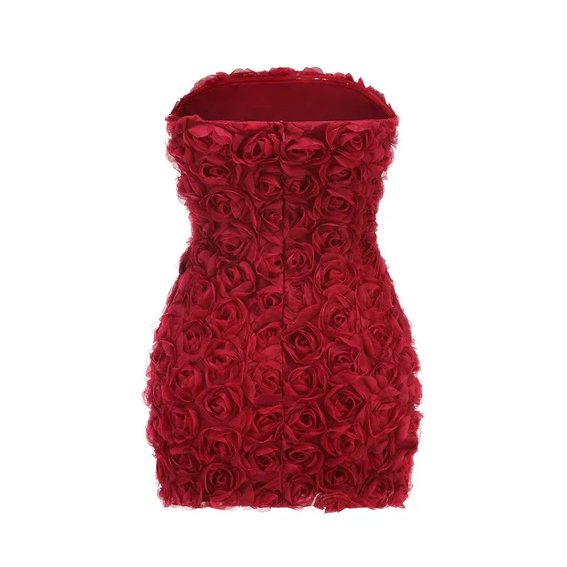 Trend4us Women's Strapless Rose Applique Mini Dress