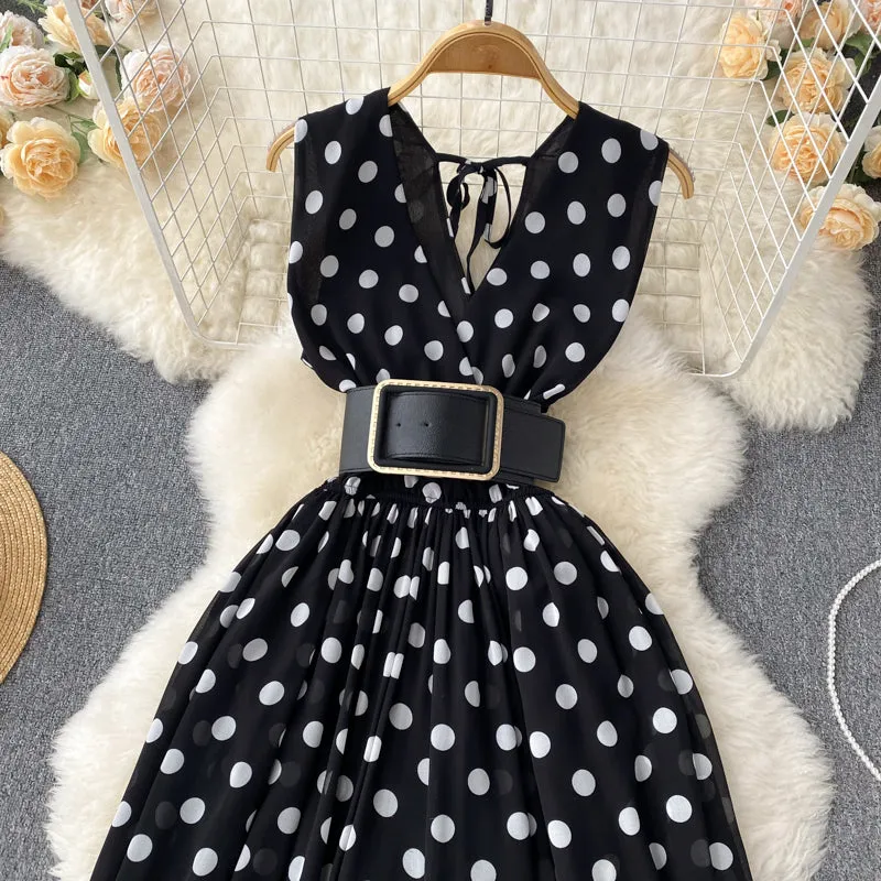 V-neck Chiffon Striped Waist Jumpsuit
