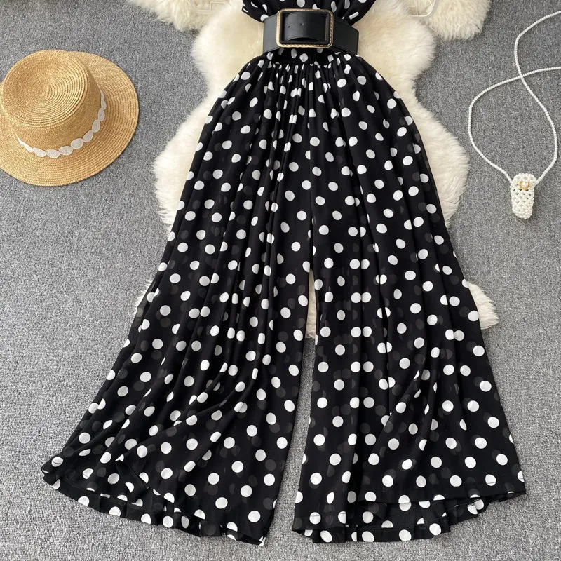 V-neck Chiffon Striped Waist Jumpsuit