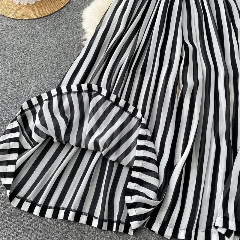 V-neck Chiffon Striped Waist Jumpsuit