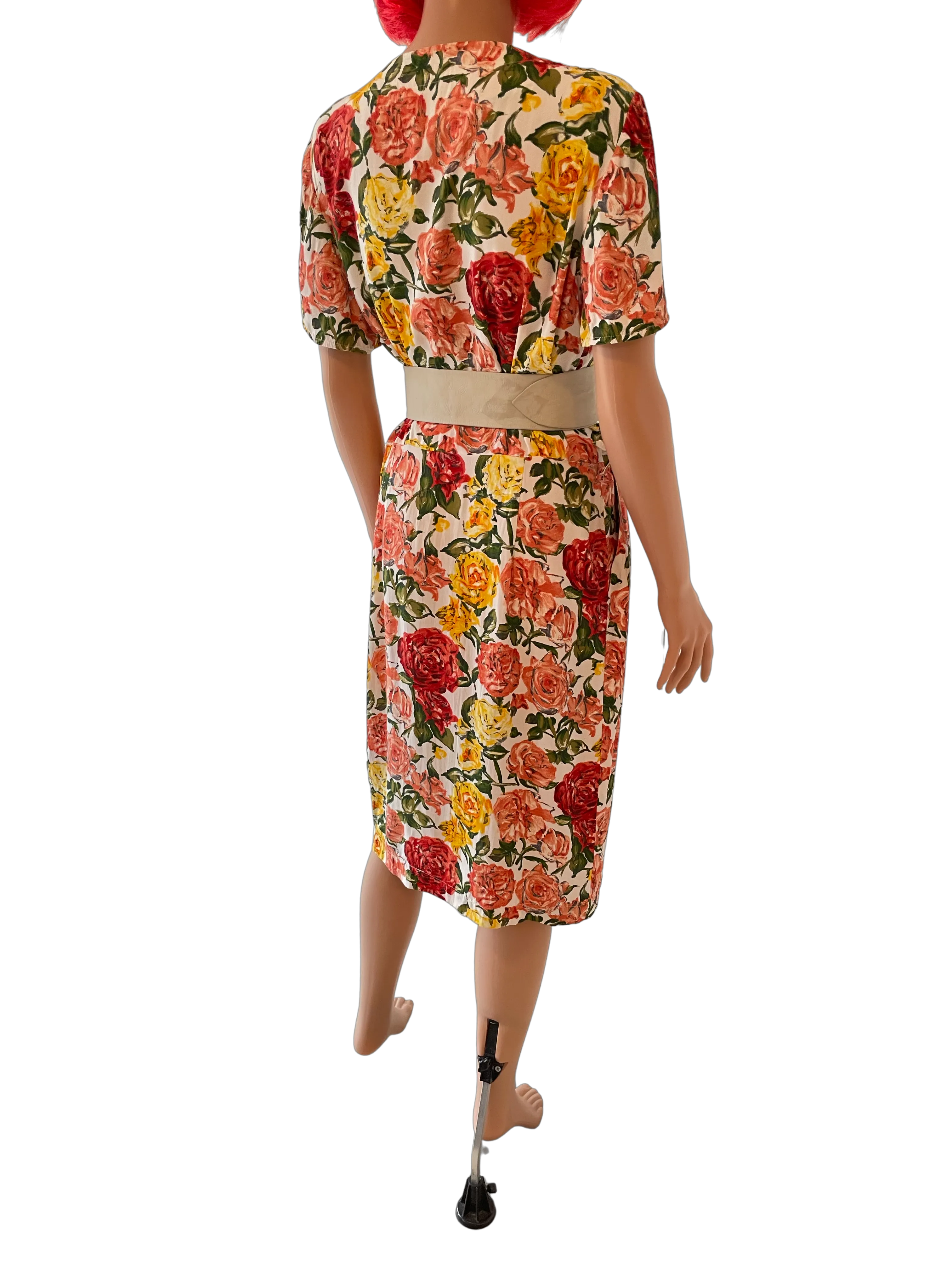 Vintage 1980's Rose Floral Tea Dress