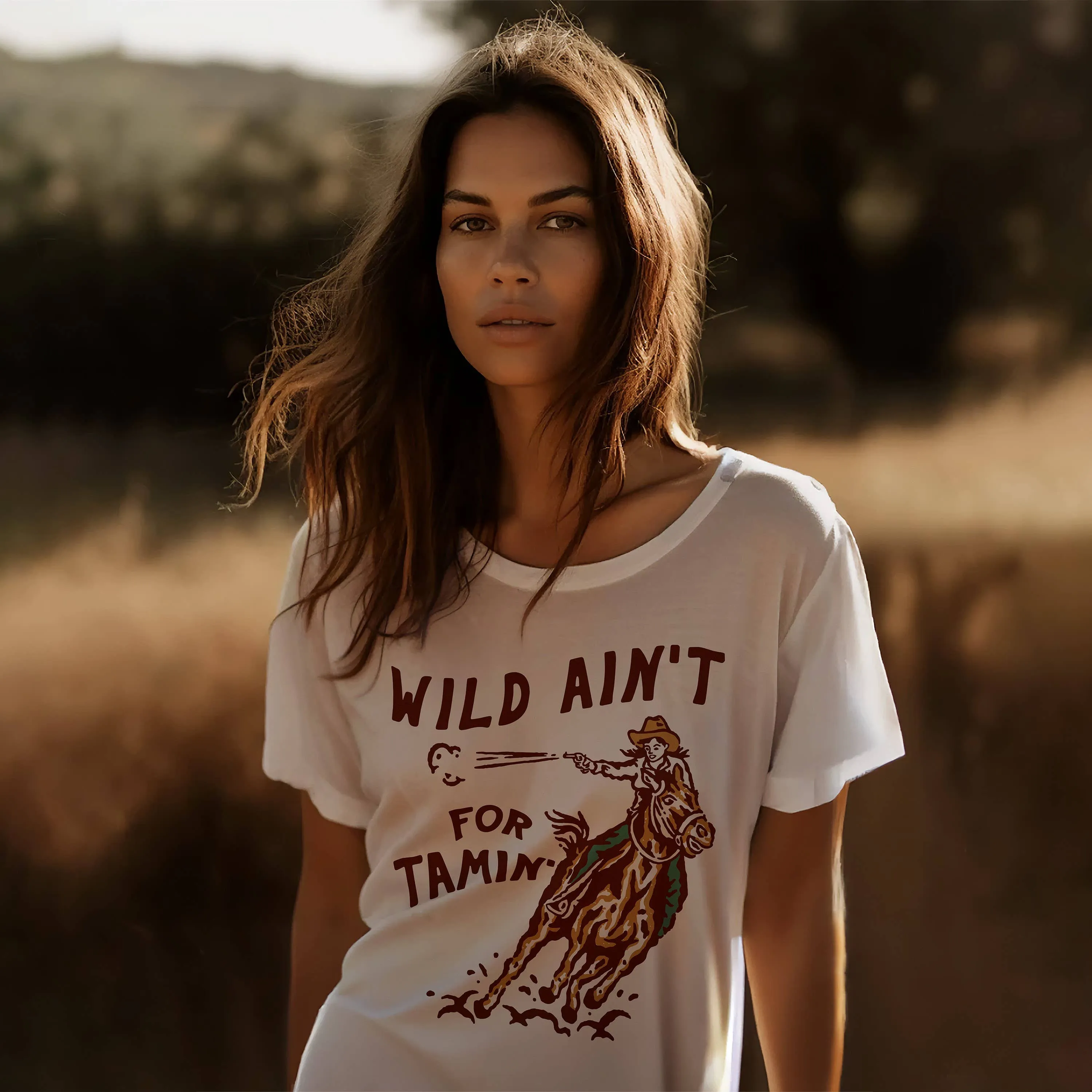 Wild Ain't For Tamin' Lightweight Western Tee in Ash