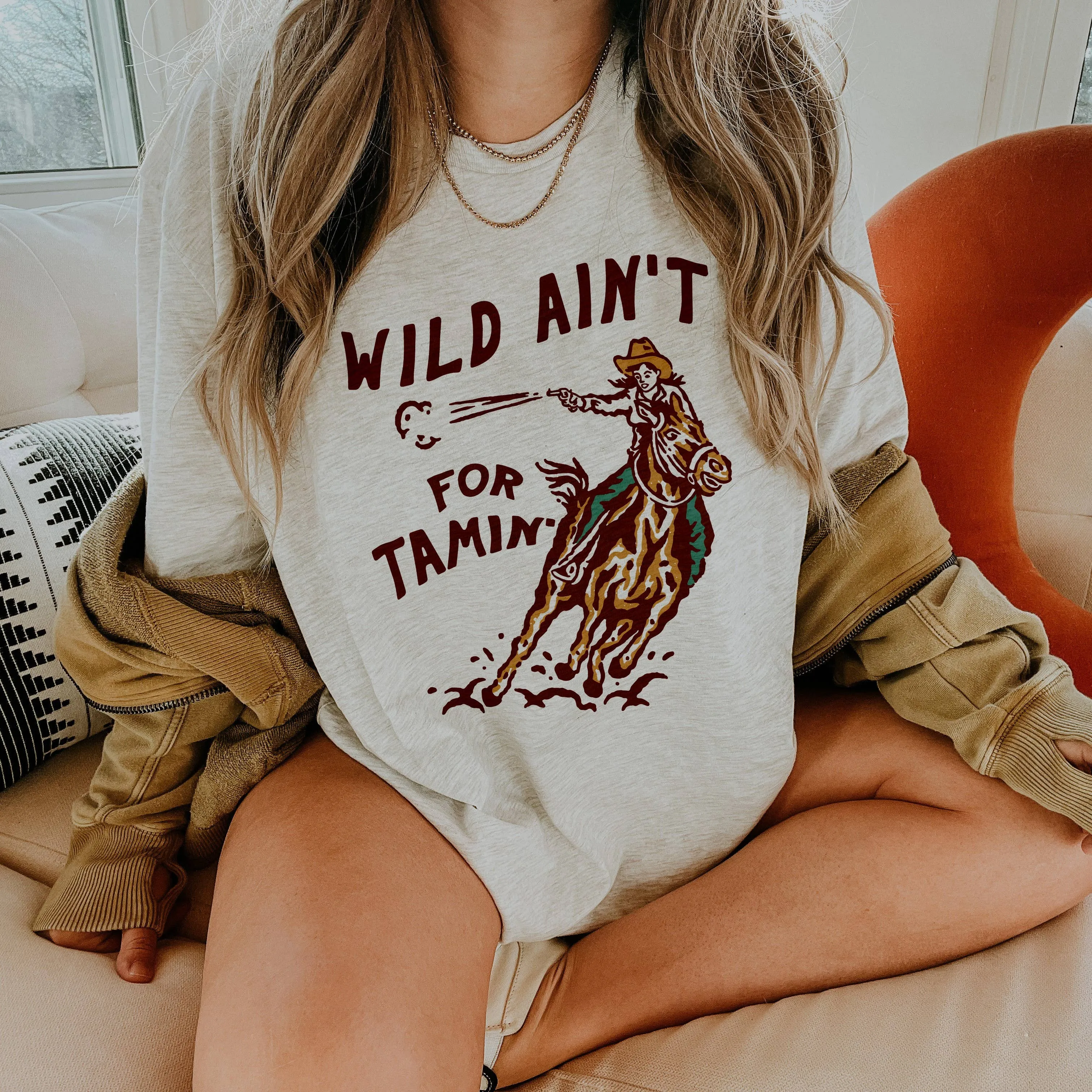 Wild Ain't For Tamin' Lightweight Western Tee in Ash