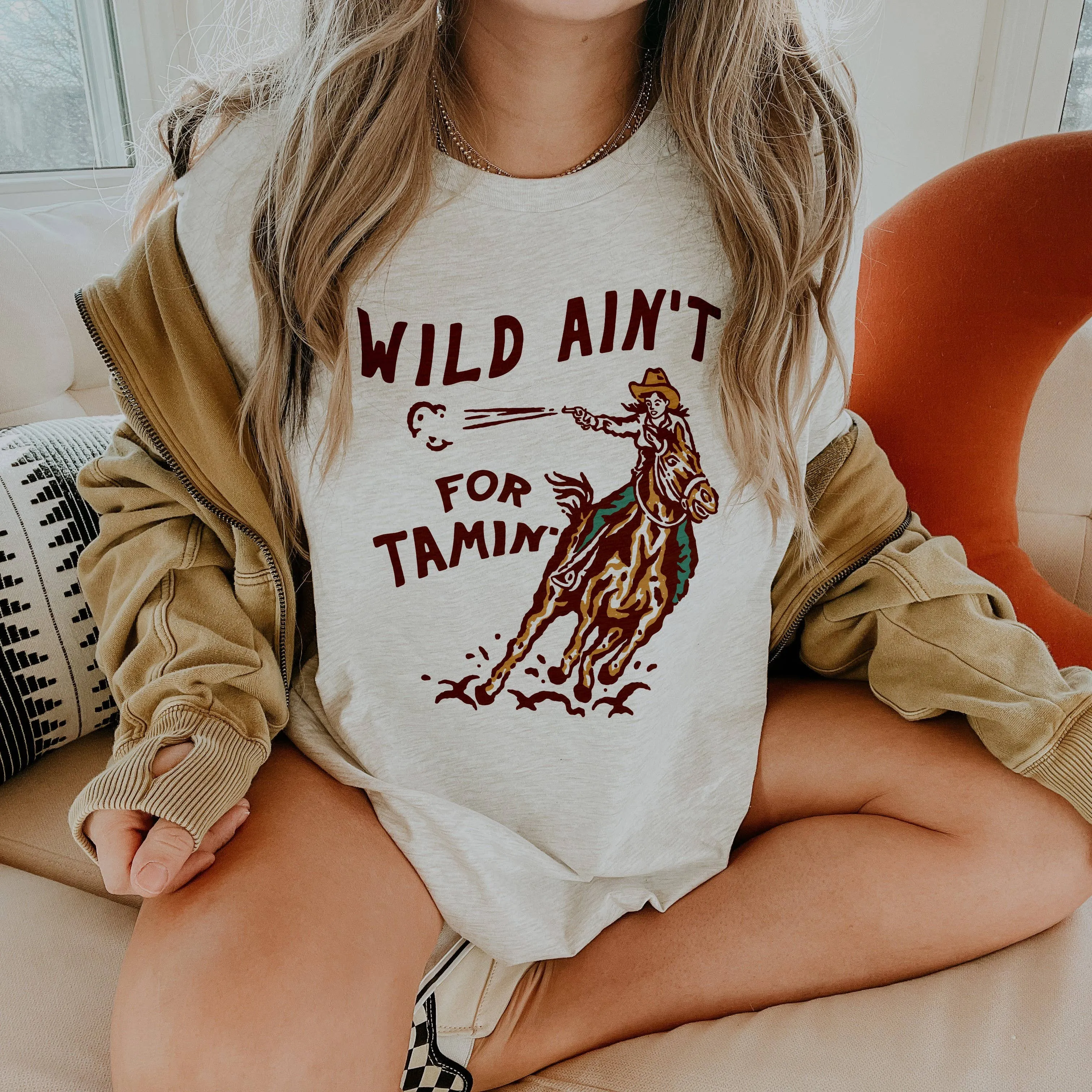 Wild Ain't For Tamin' Lightweight Western Tee in Ash