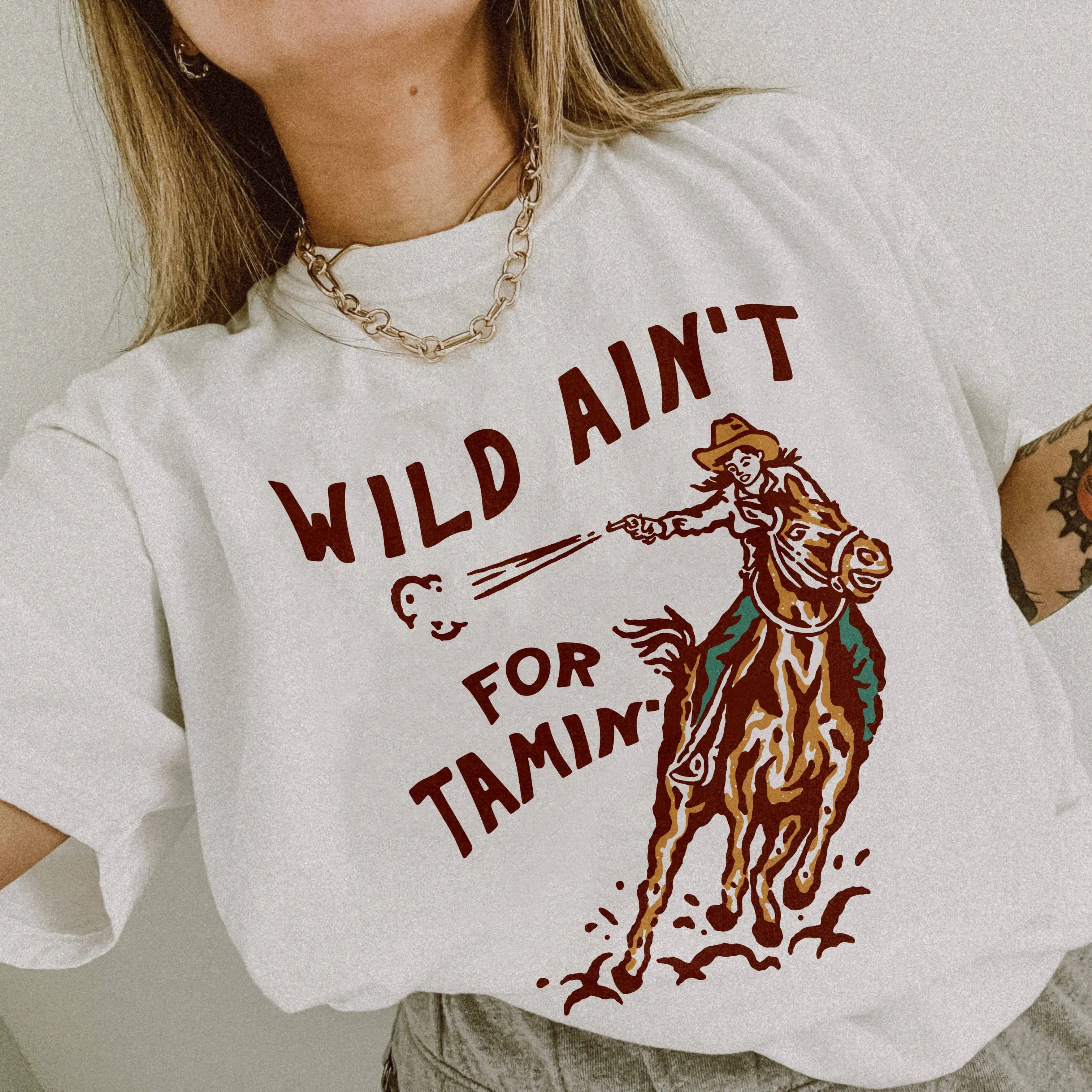 Wild Ain't For Tamin' Lightweight Western Tee in Ash