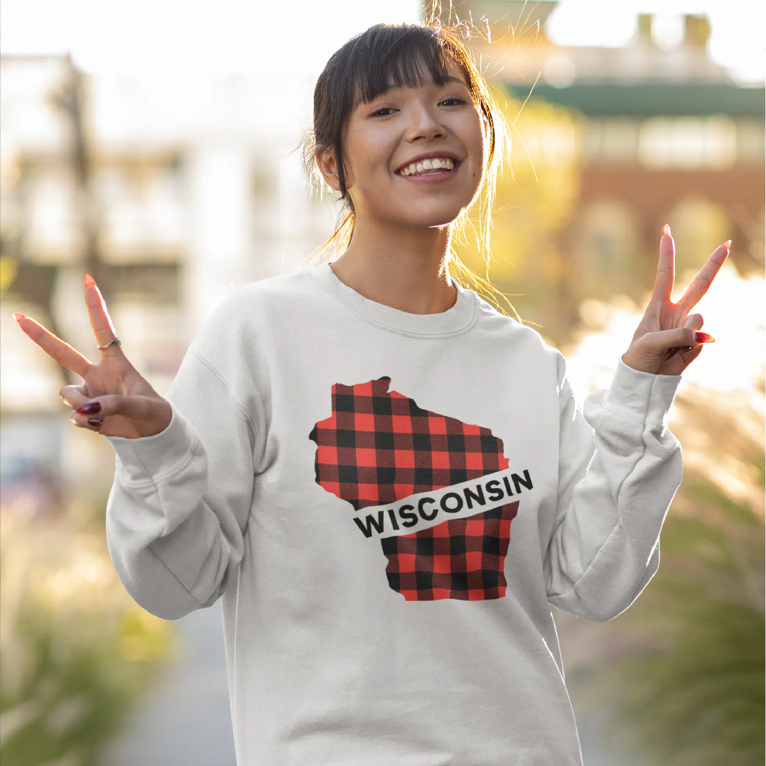 Wisconsin Buffalo Plaid Lightweight Sweater