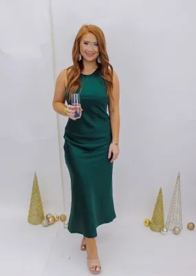 With Confidence Long Slip Dress- Hunter Green