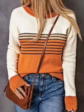 Women's Chic Orange Striped Knitted Jumper | Ideal for Autumn/Winter