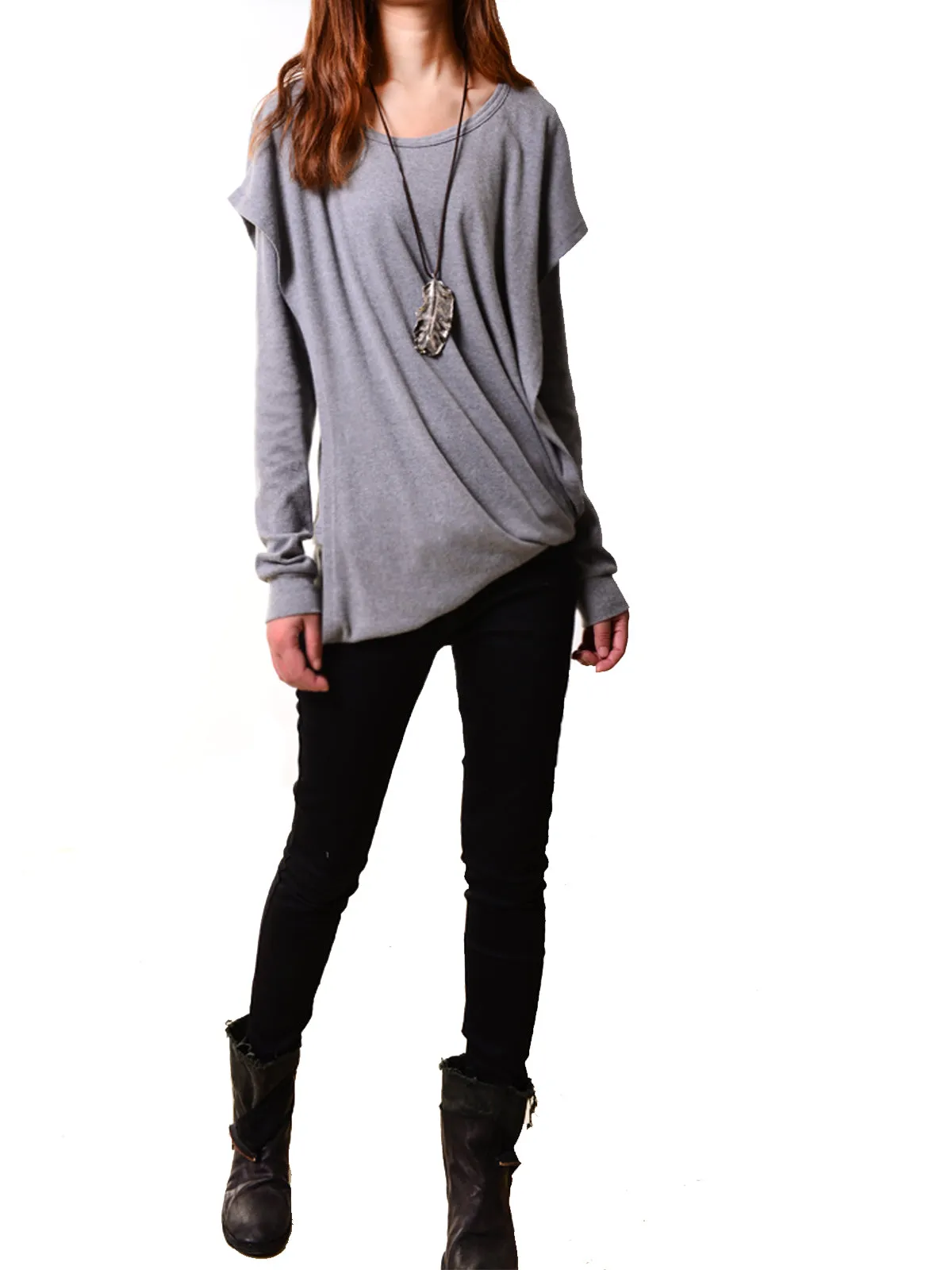 Womens cotton Top/Cotton Hoodie/Oversized Plus size Sweatshirt/Casual Top/Customized T-shirt/Asymmetry clothing/Boho t-shirt/Long Sleeve Shirt(Y3118)
