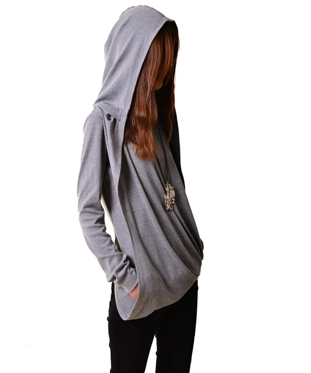 Womens cotton Top/Cotton Hoodie/Oversized Plus size Sweatshirt/Casual Top/Customized T-shirt/Asymmetry clothing/Boho t-shirt/Long Sleeve Shirt(Y3118)