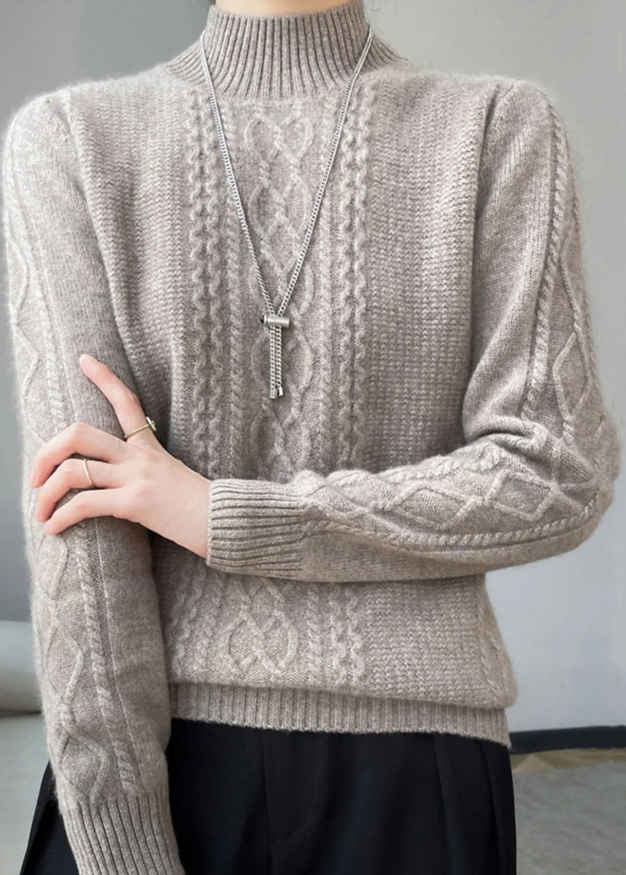 Women's Cozy High Collar Cable Knitted Jumper | Perfect for Autumn/Winter