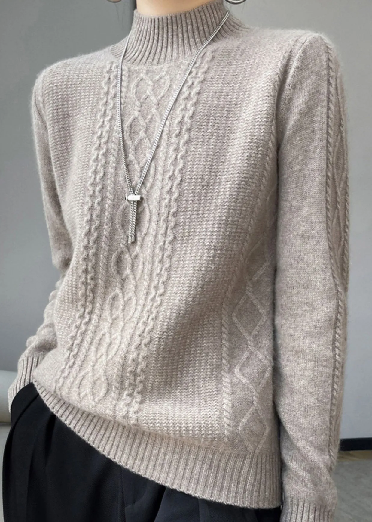 Women's Cozy High Collar Cable Knitted Jumper | Perfect for Autumn/Winter