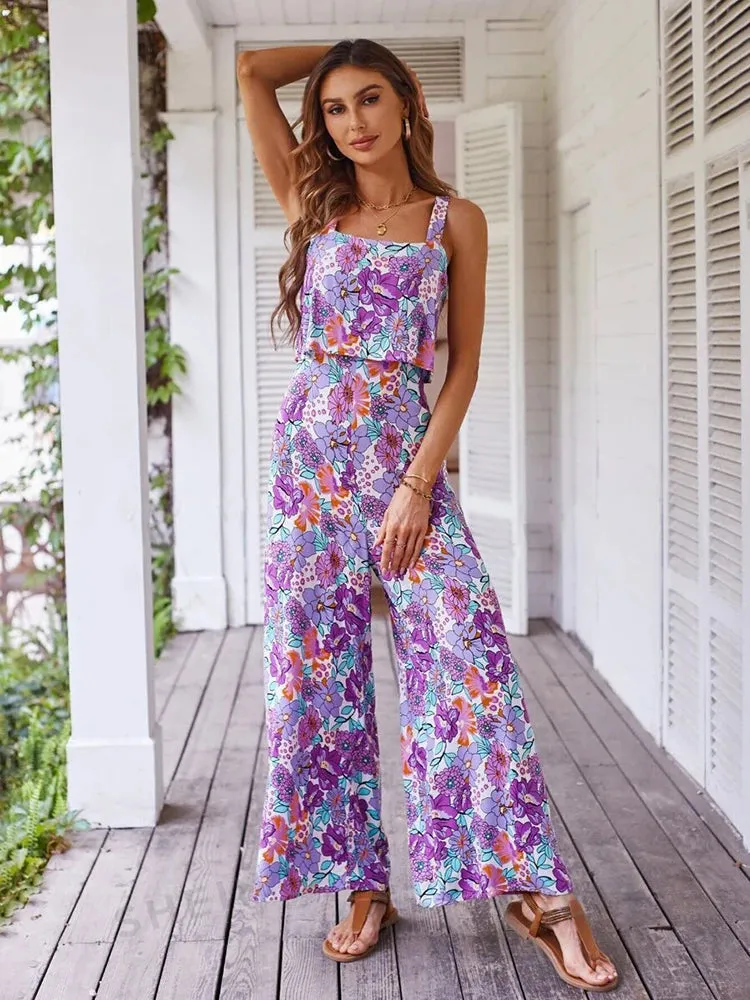Women's Fashion Designer Wide Leg Jumpsuits Floral Rompers