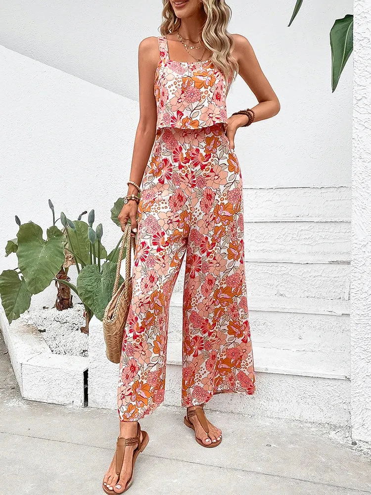 Women's Fashion Designer Wide Leg Jumpsuits Floral Rompers
