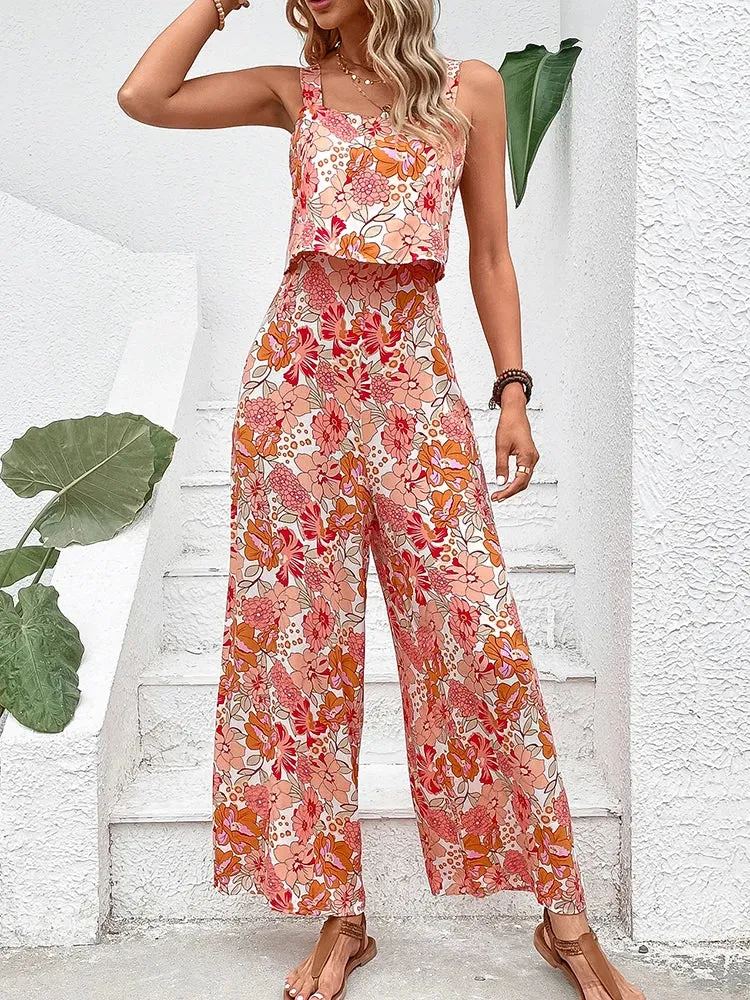 Women's Fashion Designer Wide Leg Jumpsuits Floral Rompers