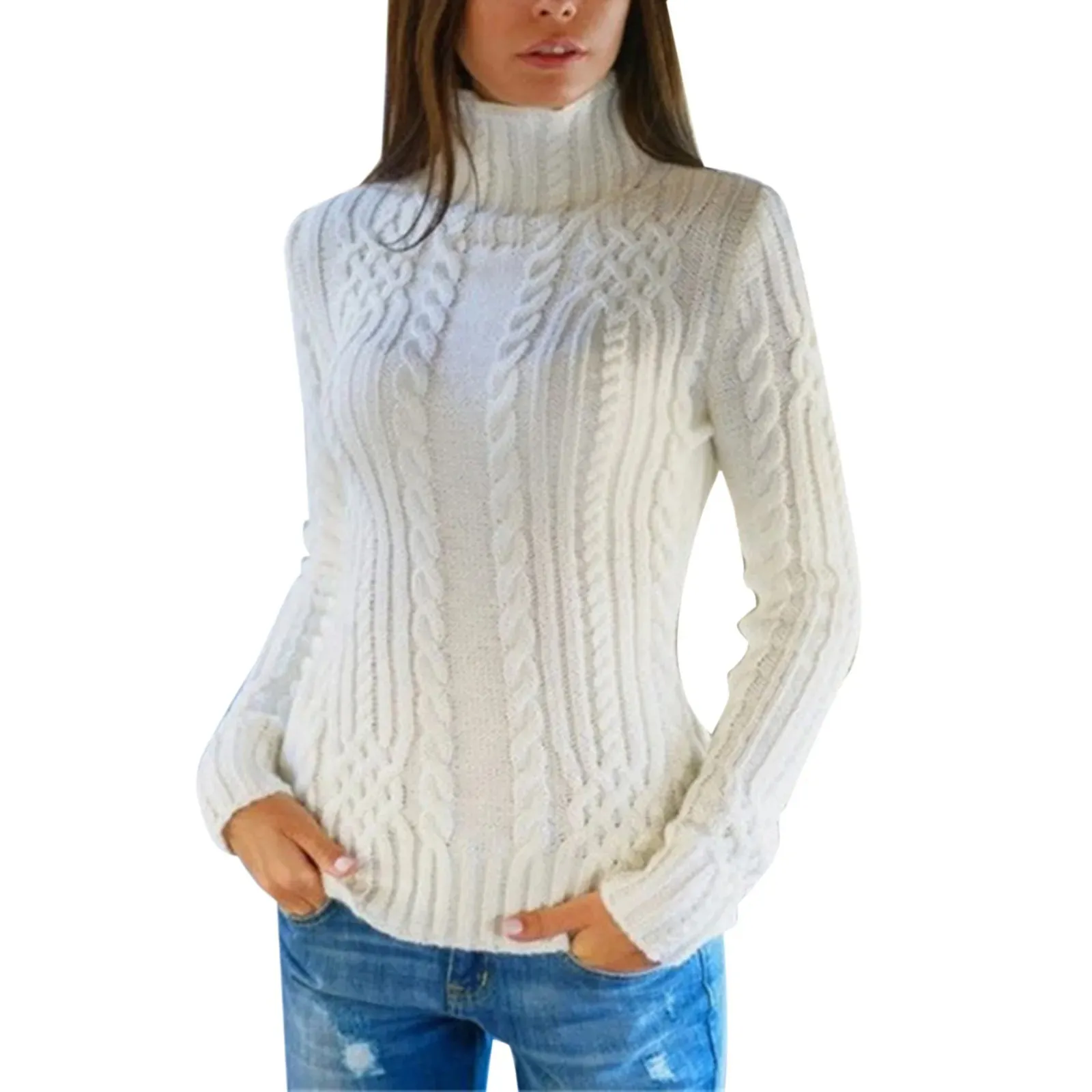 Women's Soft Cable Knit Turtleneck Jumper | Ideal for Autumn/Winter