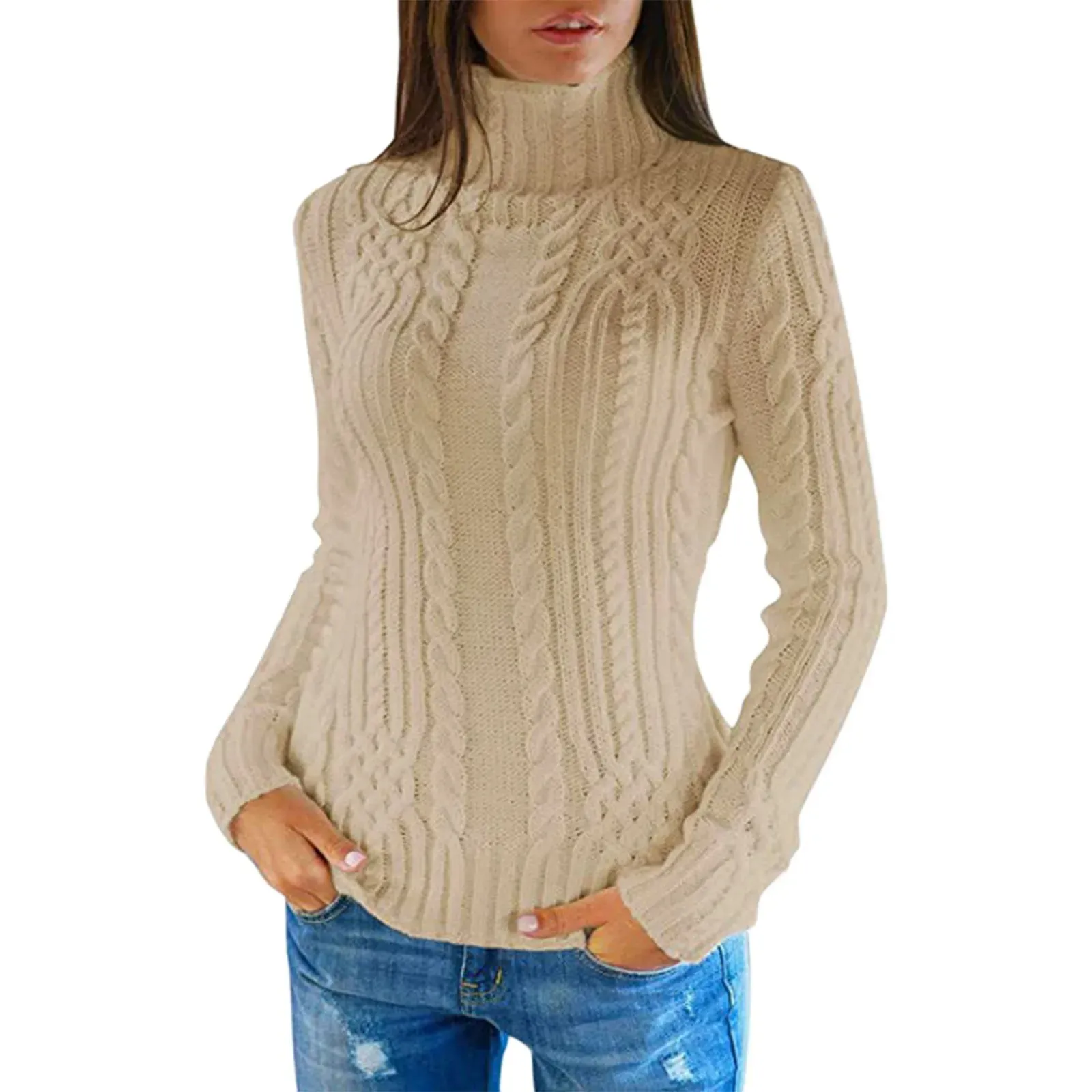 Women's Soft Cable Knit Turtleneck Jumper | Ideal for Autumn/Winter
